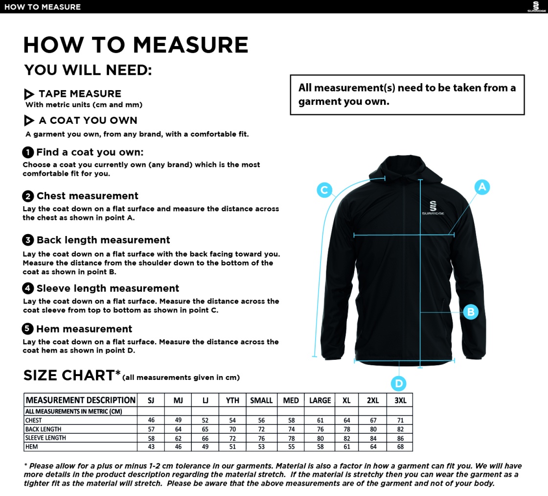 Whitworth Valley Dual Elite 1/4 Zip Hoody / Rain Jacket - Size Guide