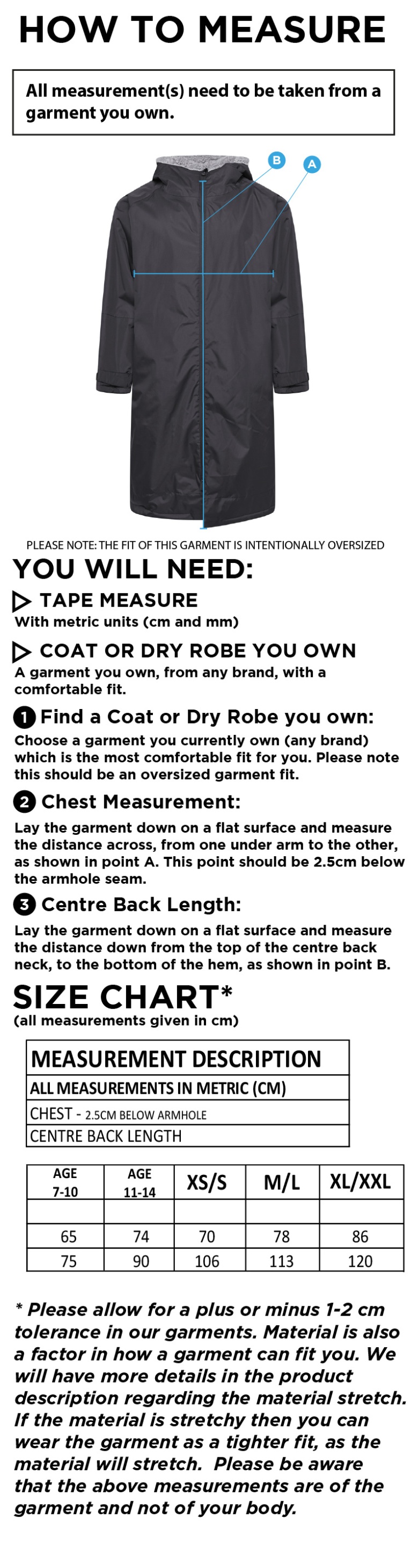 Whitworth Valley - FLEECE ROBE - Size Guide