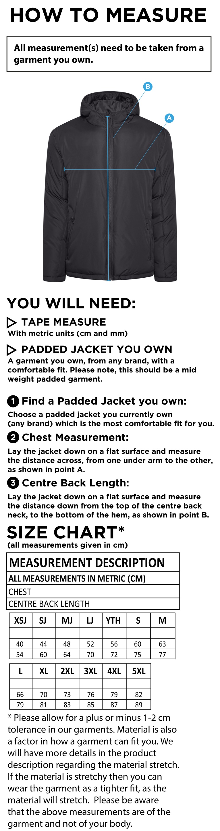 Whitworth Valley Active Padded Jacket - Black - Size Guide