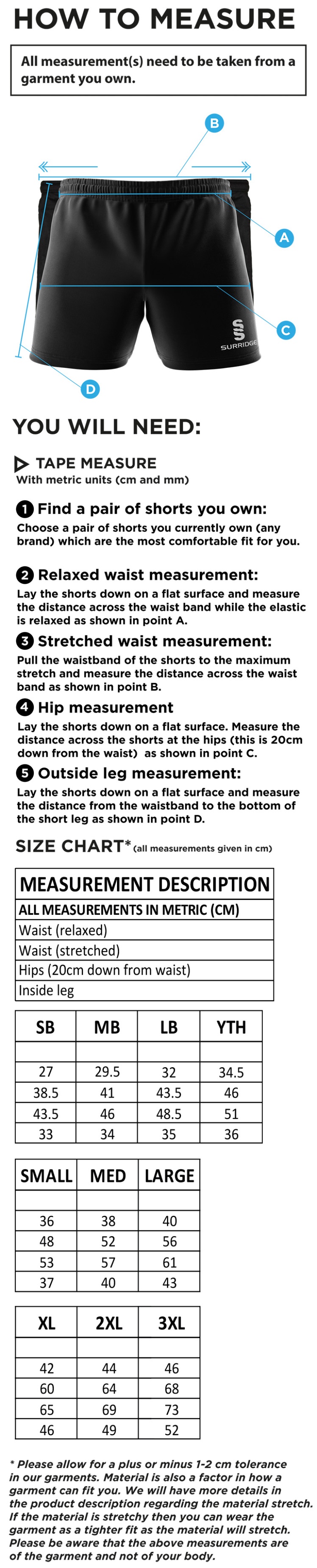 Whitworth Valley Football Club Dual Gym Shorts - Size Guide