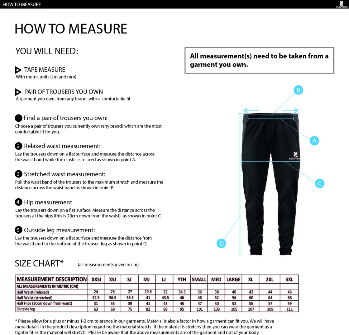Whitworth Valley Football Club Dual Skinny Pants - Size Guide