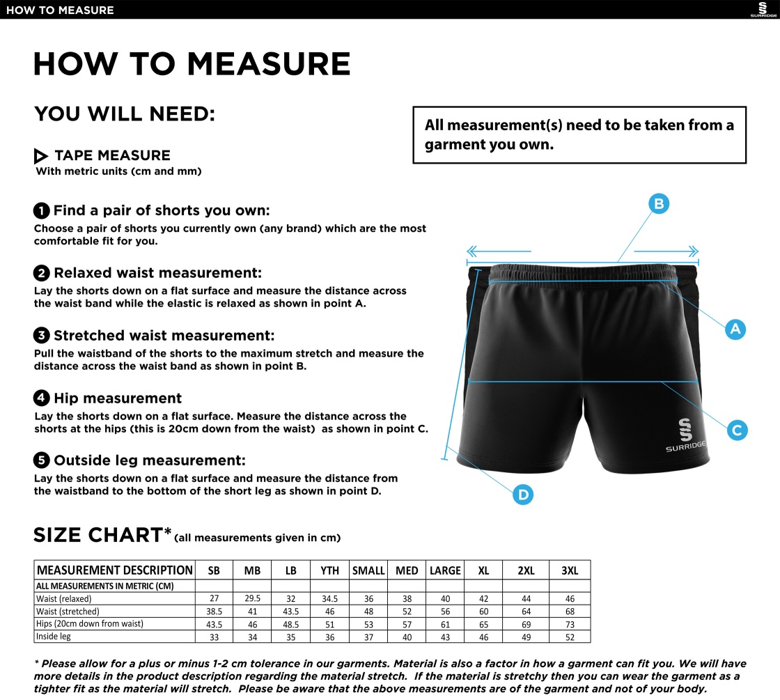 Whitworth Valley Football Club Dual Gym Shorts - Size Guide
