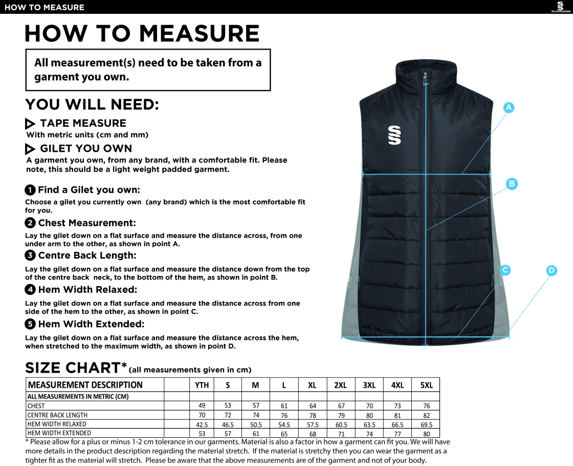 Whitworth Valley ACTIVE HYBRID JACKET - Size Guide