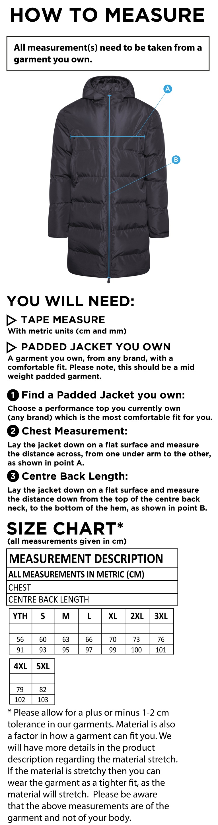 Whitworth Valley ACTIVE LONG PADDED JACKETS - Size Guide